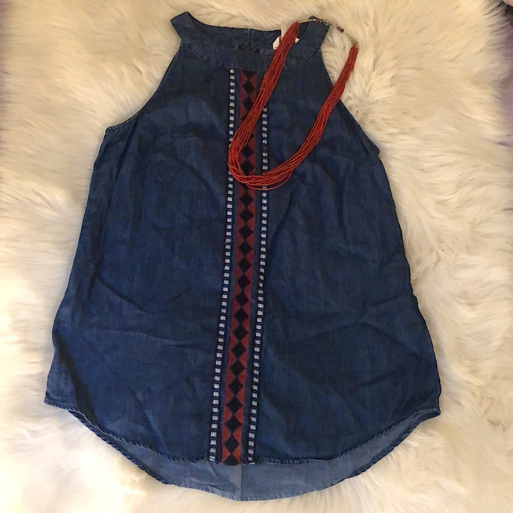Cato Embroidered Chambray Tunic